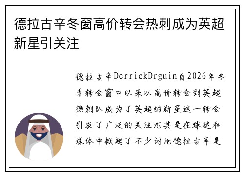 德拉古辛冬窗高价转会热刺成为英超新星引关注